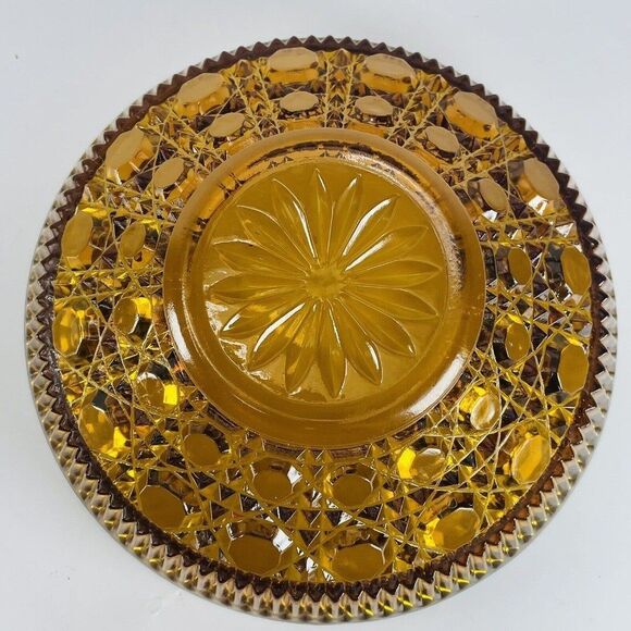 Vintage Amber Windsor Depression Glass Bowl  7.5" Cane & Button Indiana - Picture 9 of 10